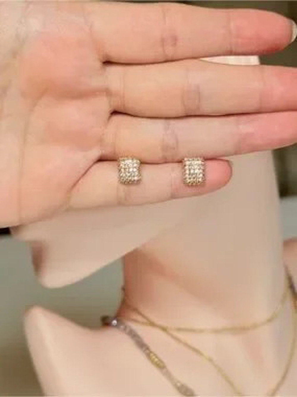 Gold Pave Square Stud Earrings